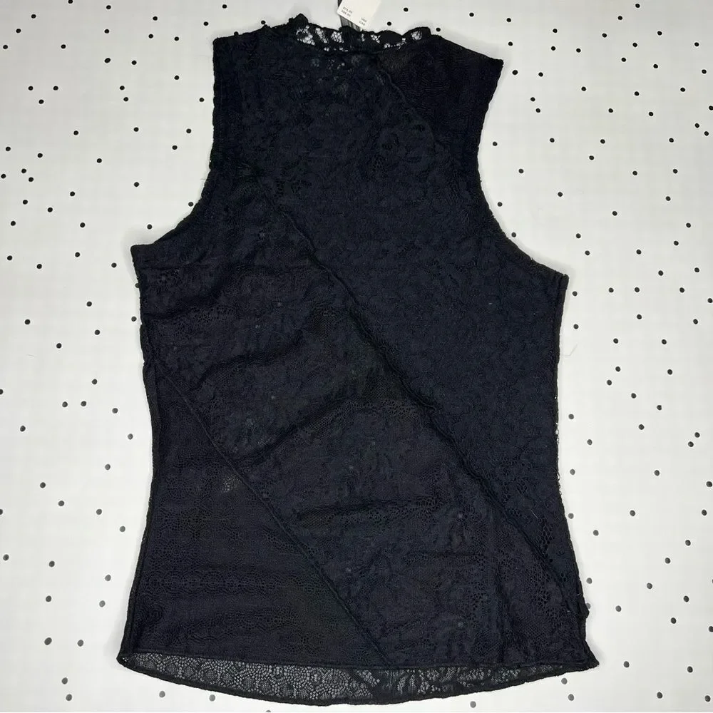 🖤 Anthropologie 🖤 Lace Mock Neck Tank Black NEW - Picture 5 of 14